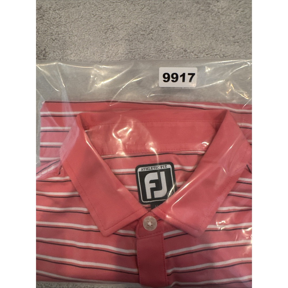 Footjoy Polo Shirt Mens M PINK/BLUE STRIPE SS Golf Performance ATHLETIC FIT - Picture 16 of 16